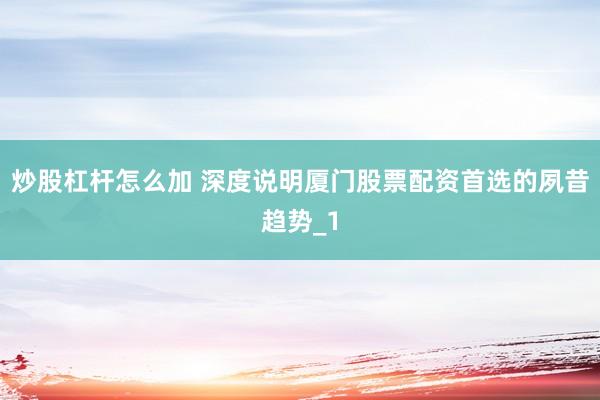 炒股杠杆怎么加 深度说明厦门股票配资首选的夙昔趋势_1