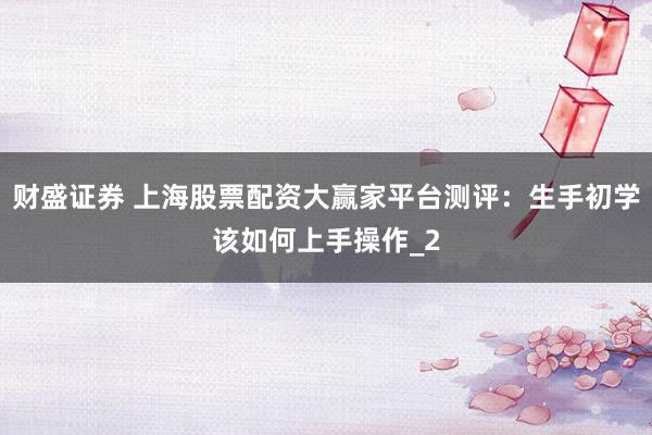财盛证券 上海股票配资大赢家平台测评:生手初学该如何上手操作_2